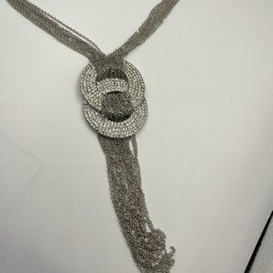 Silver necklace with rhinestone adornment